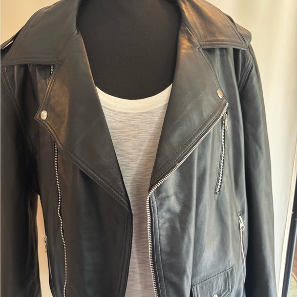 Black Leather Jacket with Silver Zippers - Picture 2 of 16